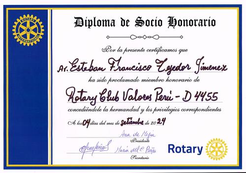 Honorary Member of Rotary Club Values ​​Peru
